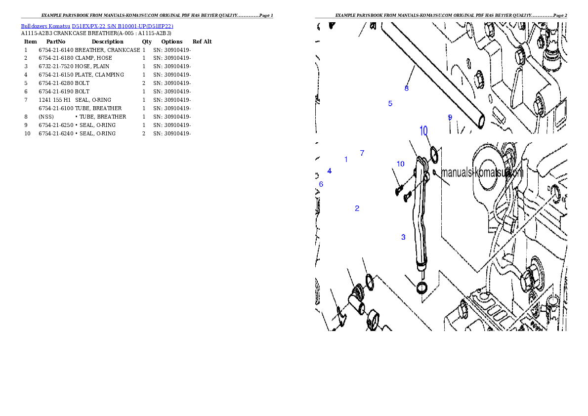 D51EX/PX-22 S/N B10001-UP Partsbook