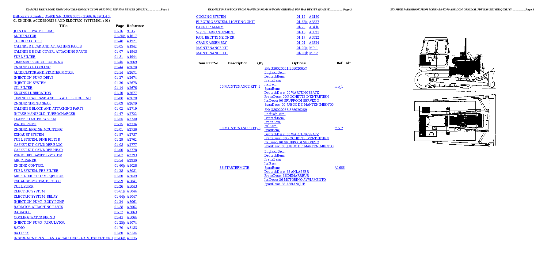 D540E S/N 336020001 - 336020269 Partsbook