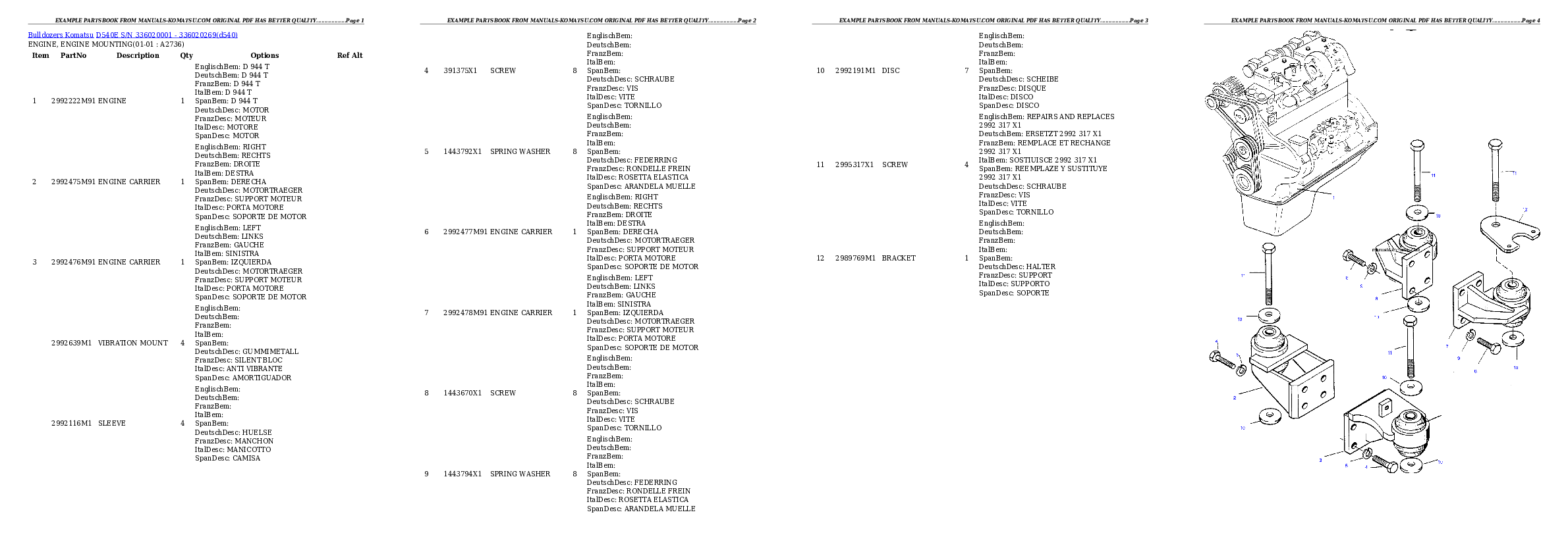 D540E S/N 336020001 - 336020269 Partsbook