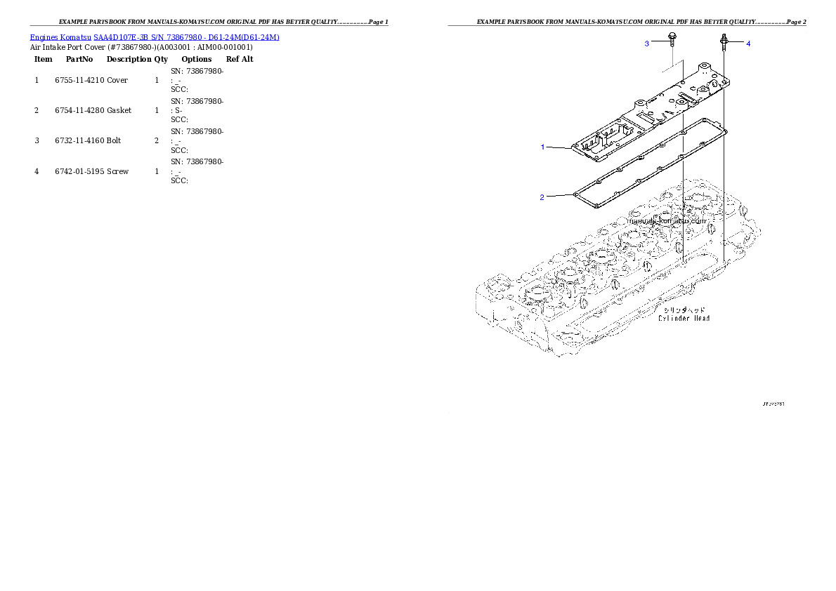 SAA4D107E-3B S/N 73867980 - D61-24M Partsbook