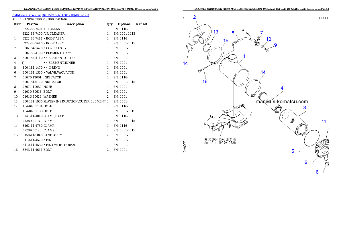 D61E-12 S/N 1001-UP Partsbook