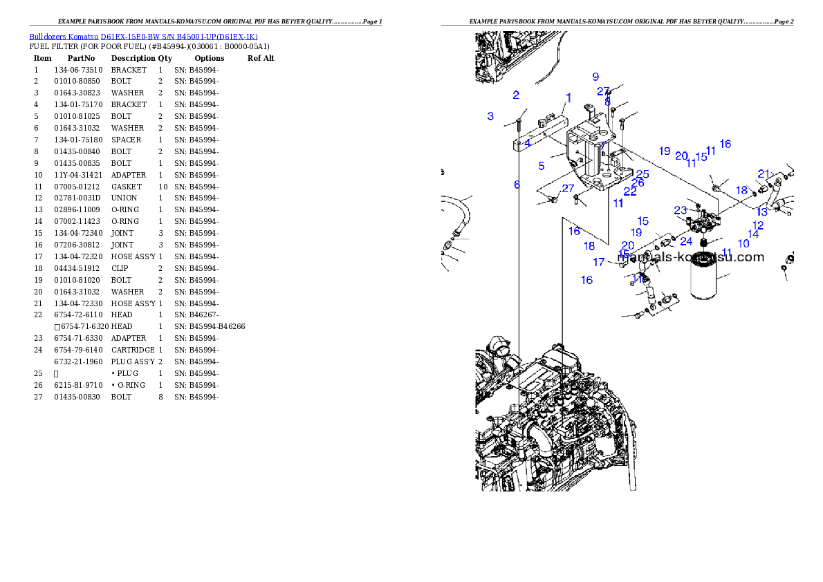 Protected: D61EX-15E0-BW S/N B45001-UP Partsbook