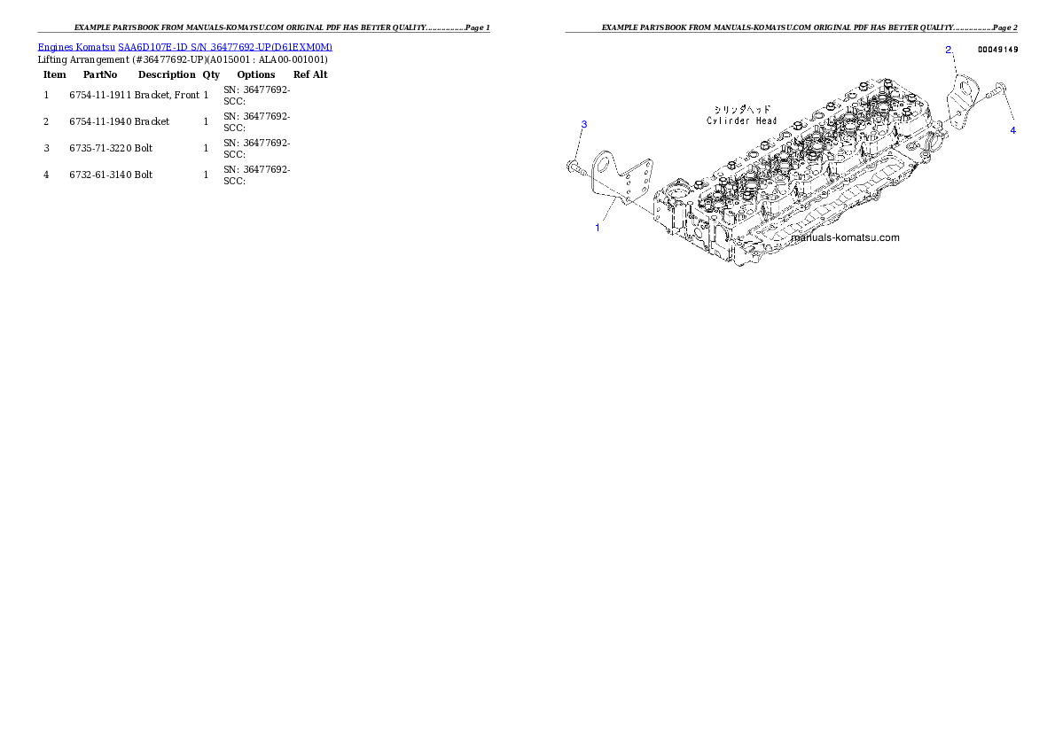 Protected: SAA6D107E-1D S/N 36477692-UP Partsbook