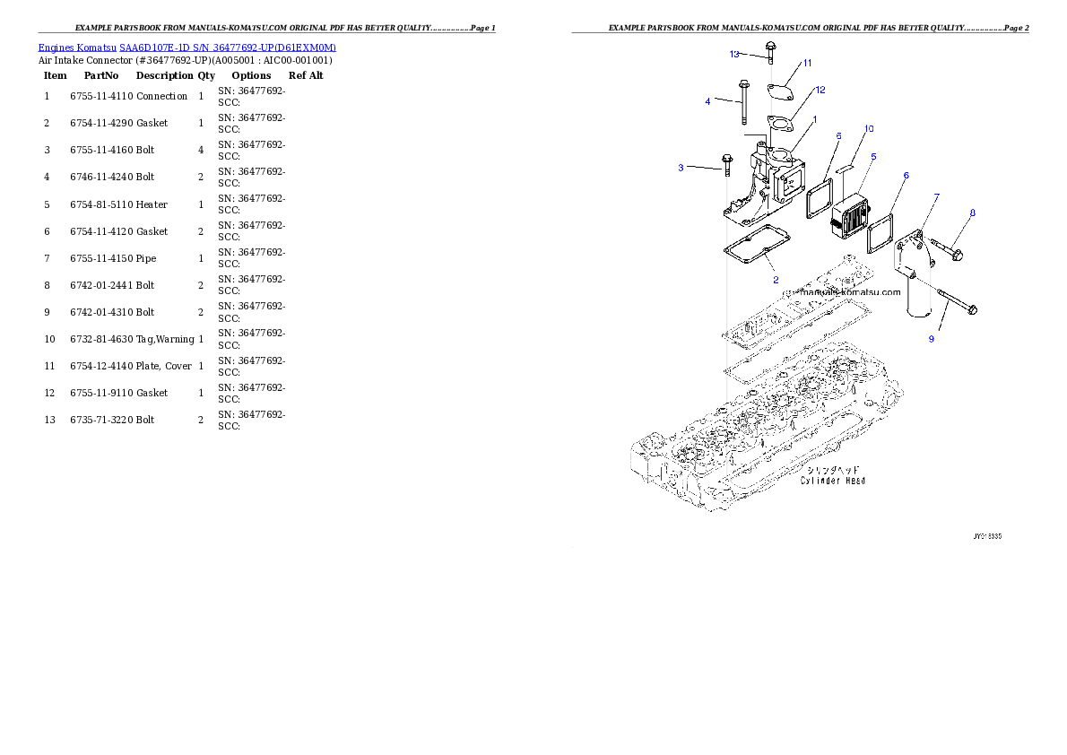 Protected: SAA6D107E-1D S/N 36477692-UP Partsbook