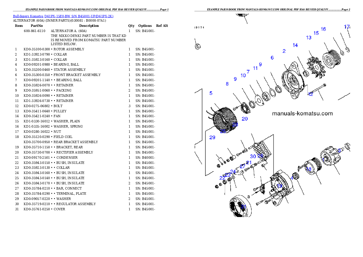 Protected: D61PX-15E0-BW S/N B45001-UP Partsbook