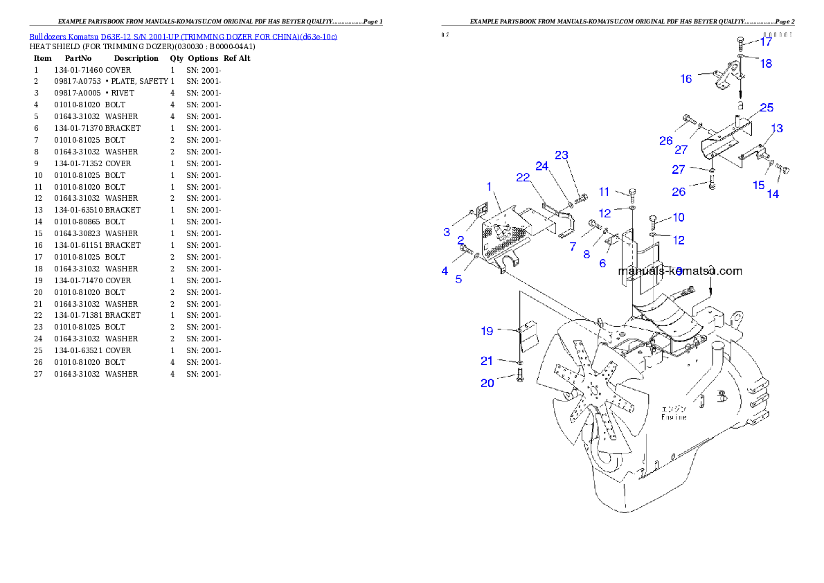 D63E-12 S/N 2001-UP (TRIMMING DOZER FOR CHINA) Partsbook