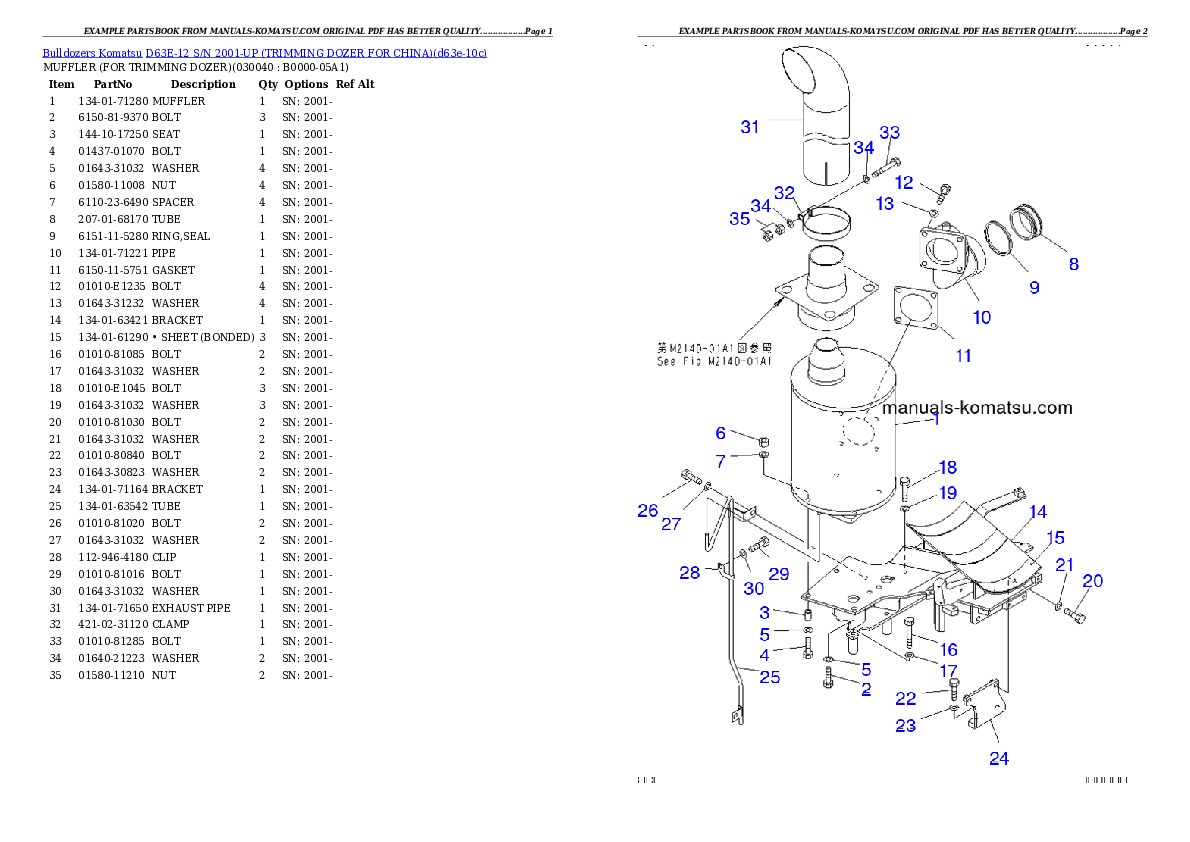 Protected: D63E-12 S/N 2001-UP (TRIMMING DOZER FOR CHINA) Partsbook