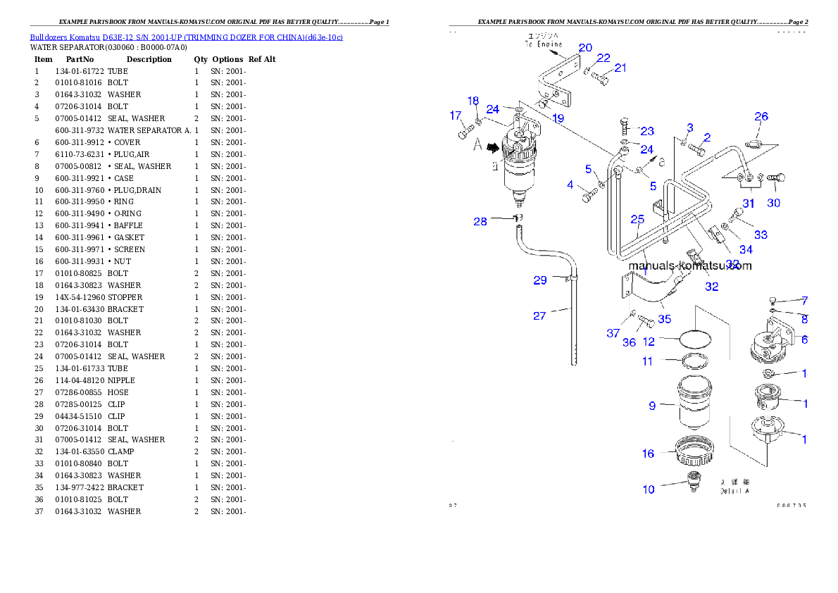 Protected: D63E-12 S/N 2001-UP (TRIMMING DOZER FOR CHINA) Partsbook