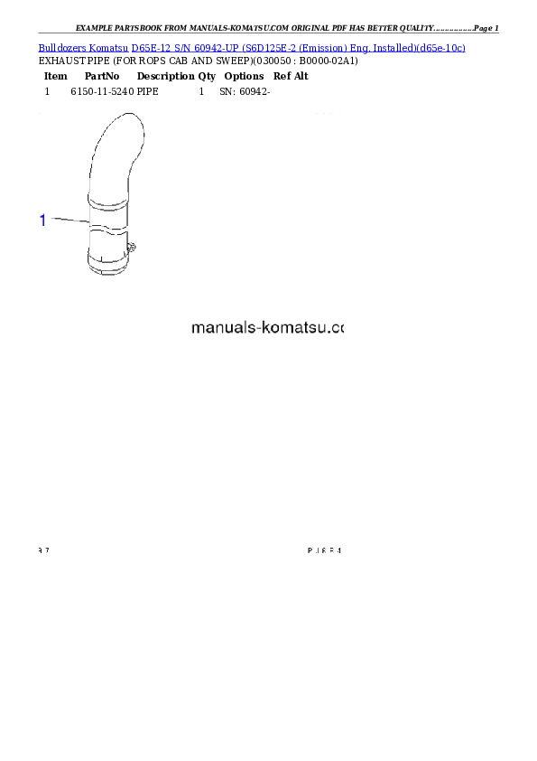 Protected: D65E-12 S/N 60942-UP (S6D125E-2 (Emission) Eng. Installed) Partsbook