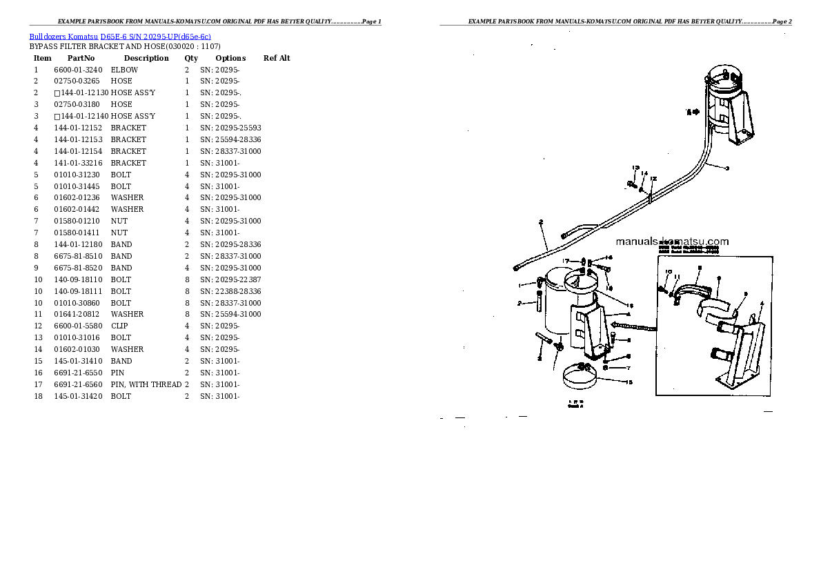 D65E-6 S/N 20295-UP Partsbook