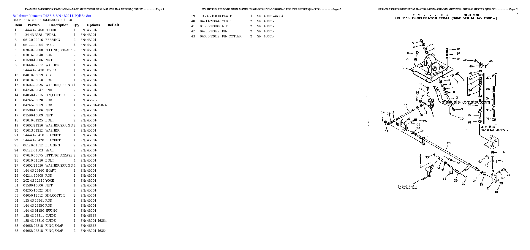D65E-8 S/N 45001-UP Partsbook