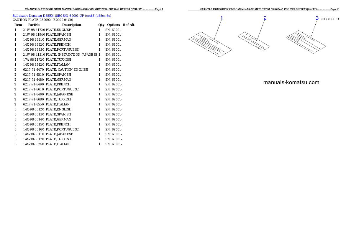 Protected: D65EX-15E0 S/N 69001-UP (ecot3) Partsbook