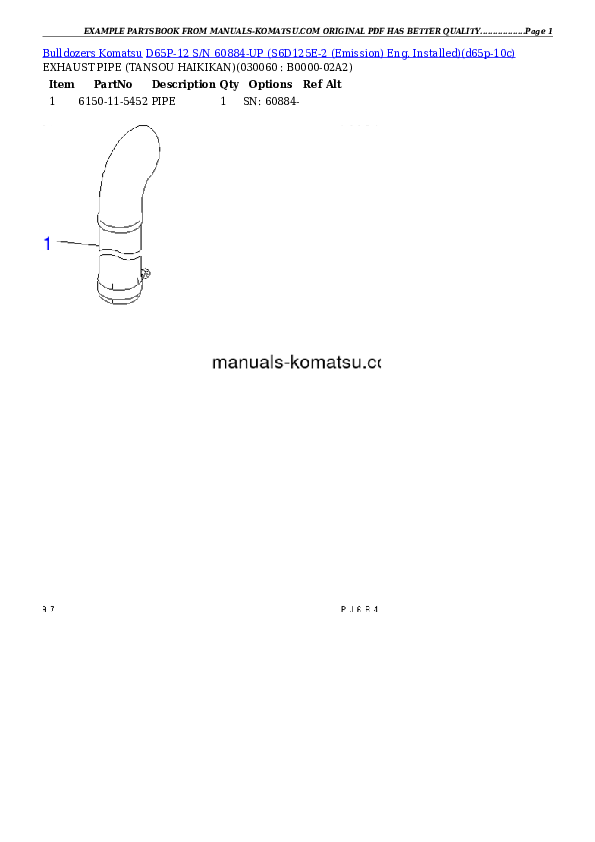 Protected: D65P-12 S/N 60884-UP (S6D125E-2 (Emission) Eng. Installed) Partsbook