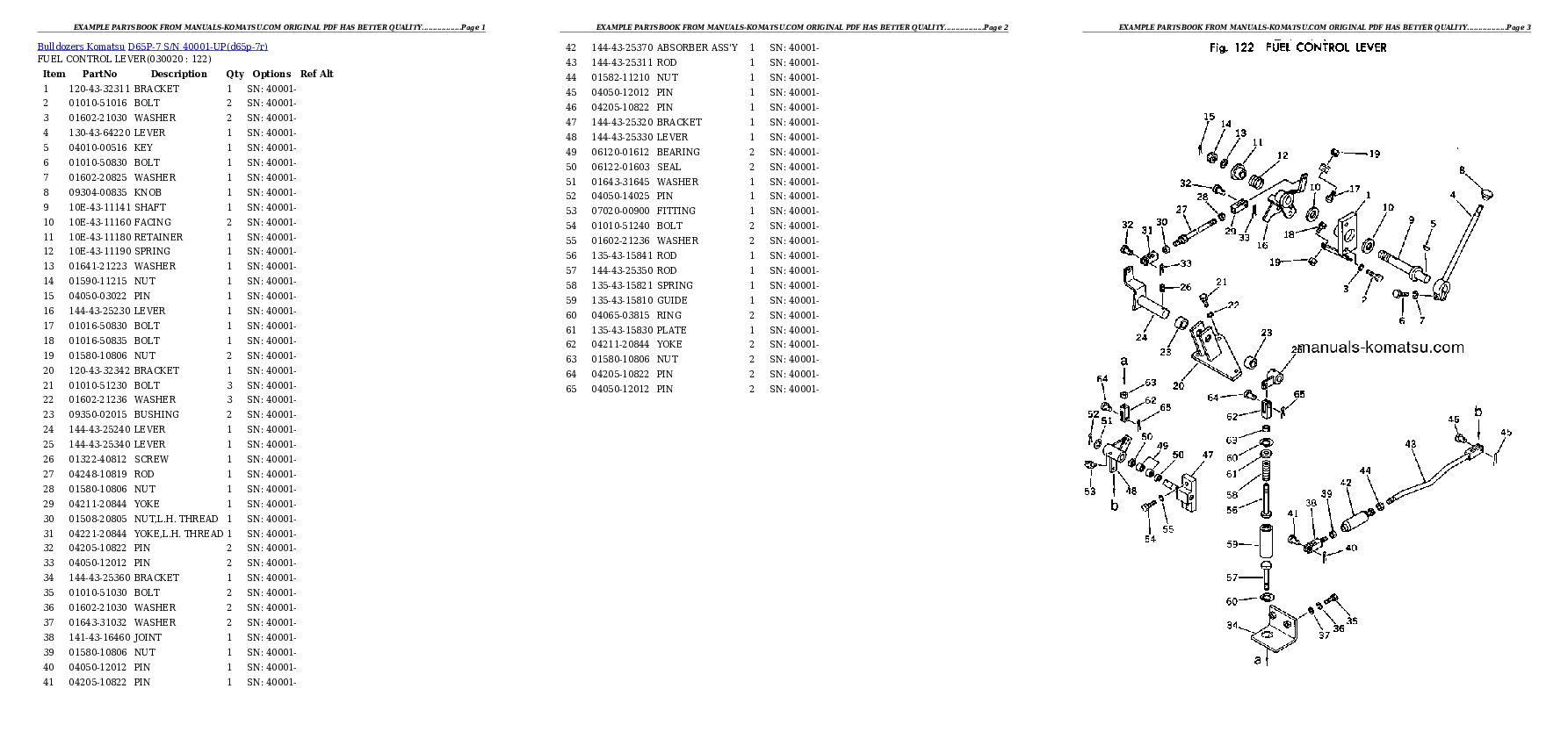 D65P-7 S/N 40001-UP Partsbook