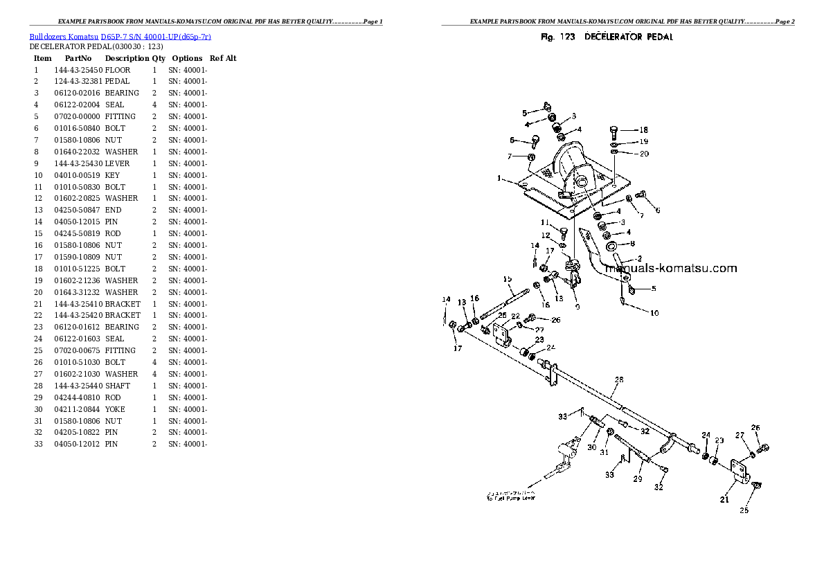 D65P-7 S/N 40001-UP Partsbook