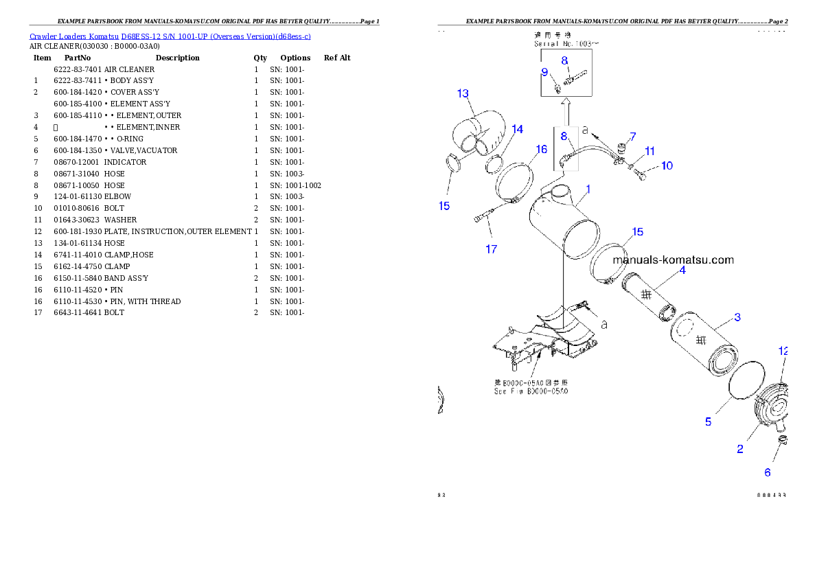 D68ESS-12 S/N 1001-UP (Overseas Version) Partsbook