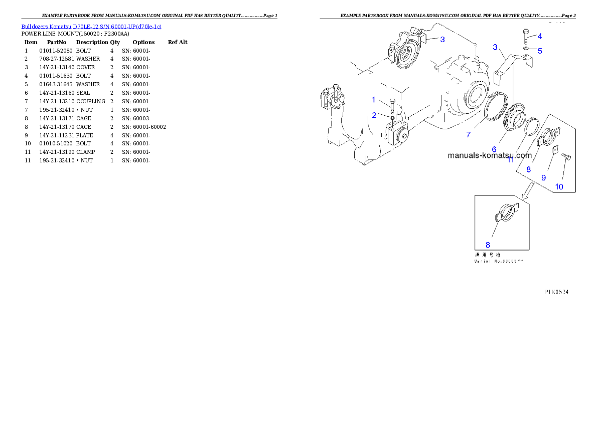 Protected: D70LE-12 S/N 60001-UP Partsbook