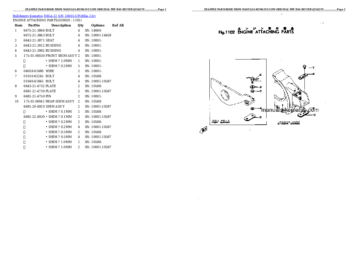 D85A-12 S/N 10001-UP Partsbook