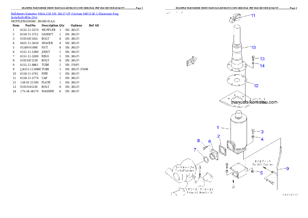Protected: D85A-21B S/N 36537-UP (Custom S6D125E-2 (Emission) Eng. Installed) Partsbook