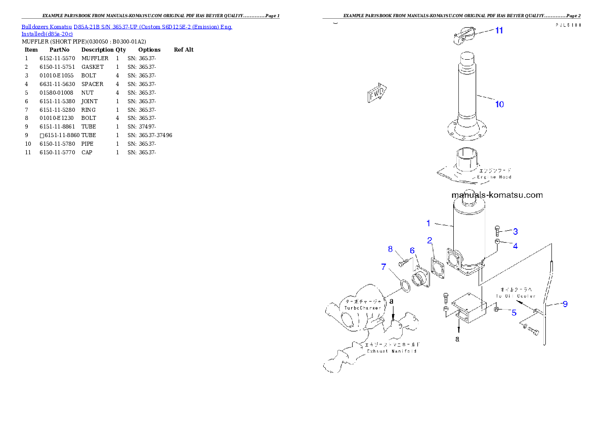 Protected: D85A-21B S/N 36537-UP (Custom S6D125E-2 (Emission) Eng. Installed) Partsbook