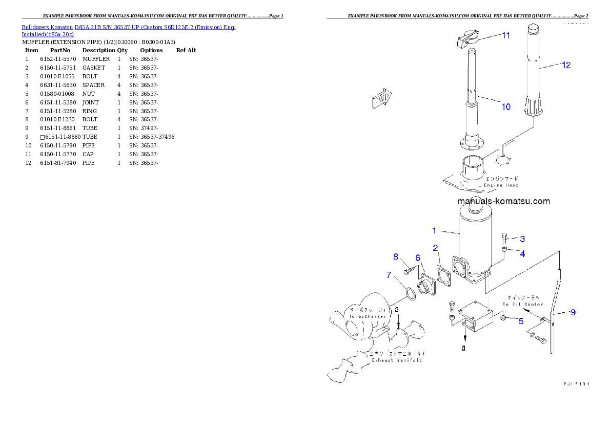 Protected: D85A-21B S/N 36537-UP (Custom S6D125E-2 (Emission) Eng. Installed) Partsbook
