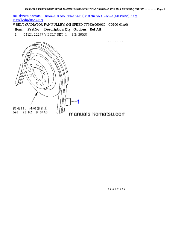 Protected: D85A-21B S/N 36537-UP (Custom S6D125E-2 (Emission) Eng. Installed) Partsbook
