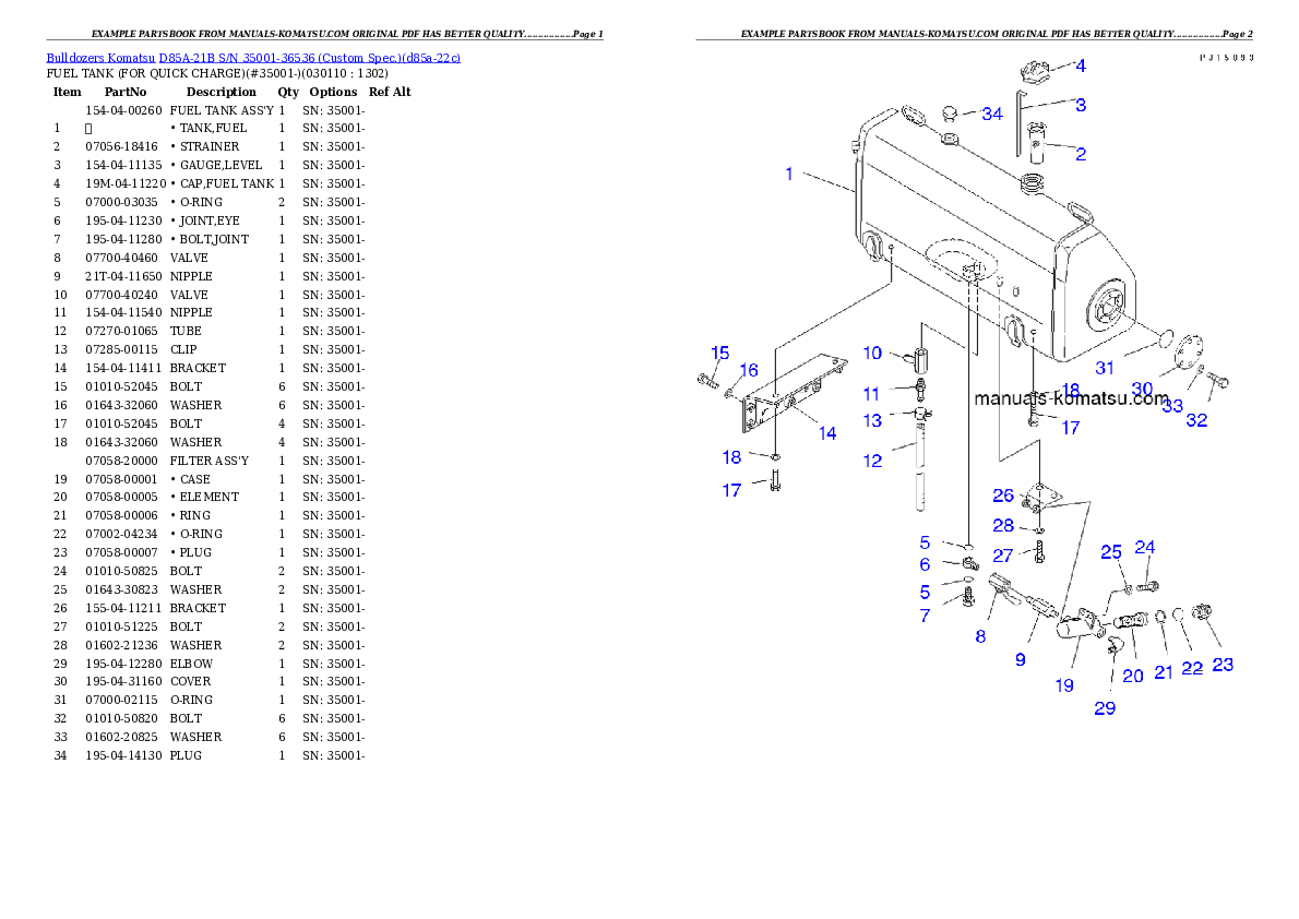 Protected: D85A-21B S/N 35001-36536 (Custom Spec.) Partsbook