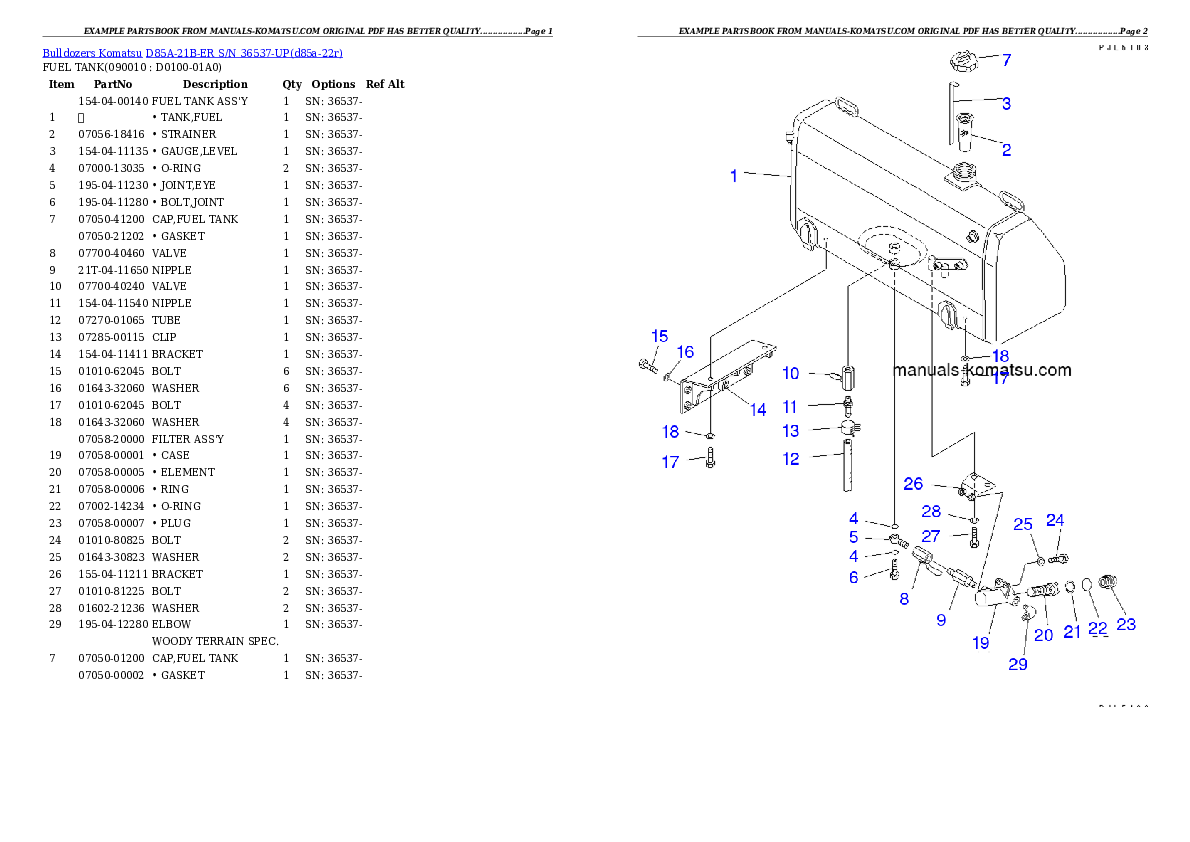 Protected: D85A-21B-ER S/N 36537-UP Partsbook