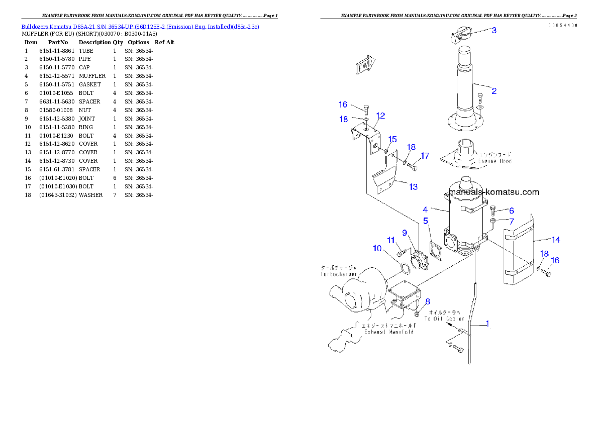Protected: D85A-21 S/N 36534-UP (S6D125E-2 (Emission) Eng. Installed) Partsbook