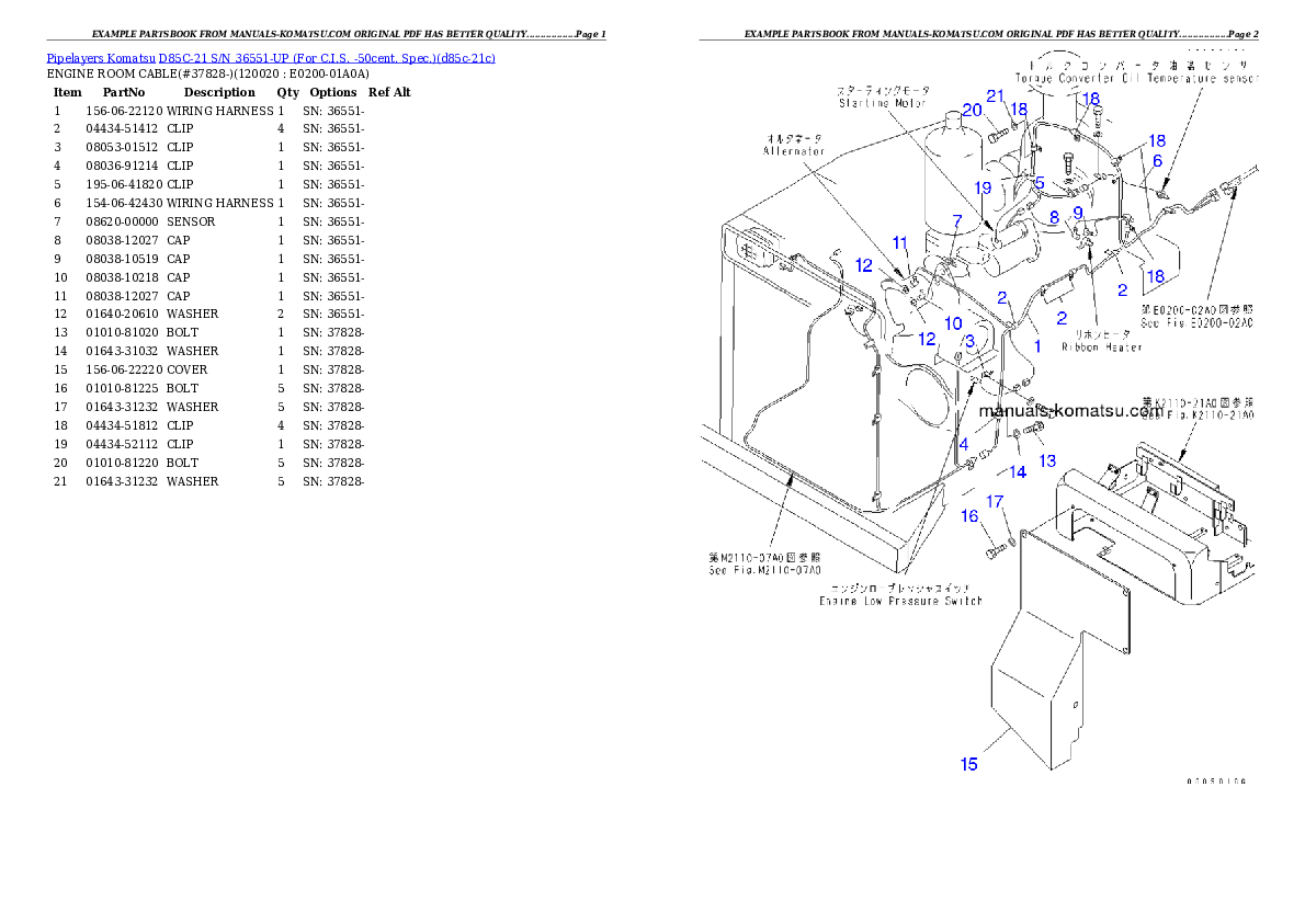 Protected: D85C-21 S/N 36551-UP (For C.I.S. -50cent. Spec.) Partsbook