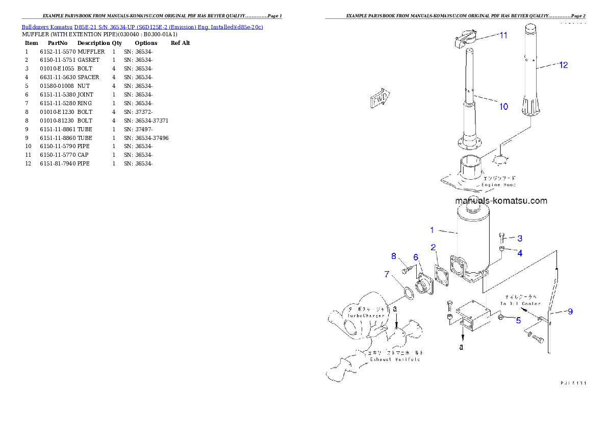 Protected: D85E-21 S/N 36534-UP (S6D125E-2 (Emission) Eng. Installed) Partsbook