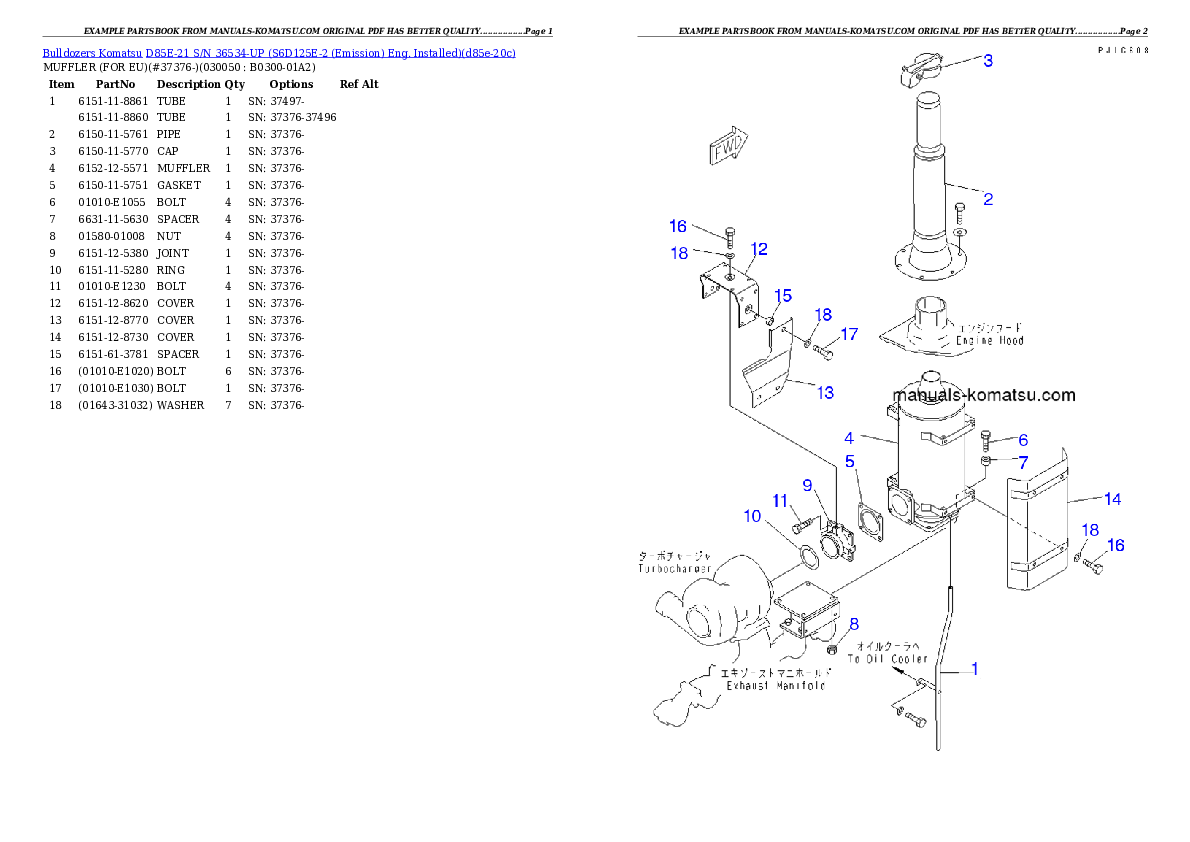 Protected: D85E-21 S/N 36534-UP (S6D125E-2 (Emission) Eng. Installed) Partsbook