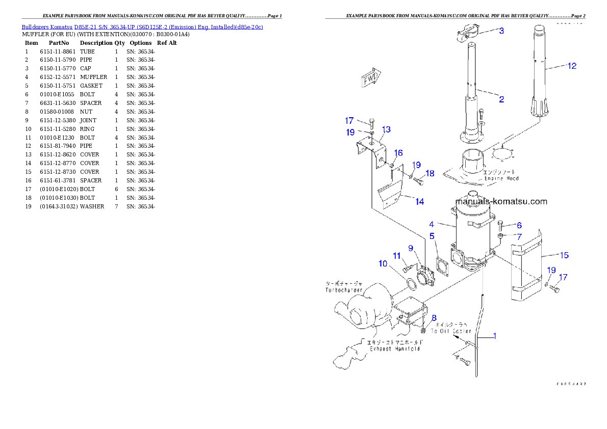 Protected: D85E-21 S/N 36534-UP (S6D125E-2 (Emission) Eng. Installed) Partsbook