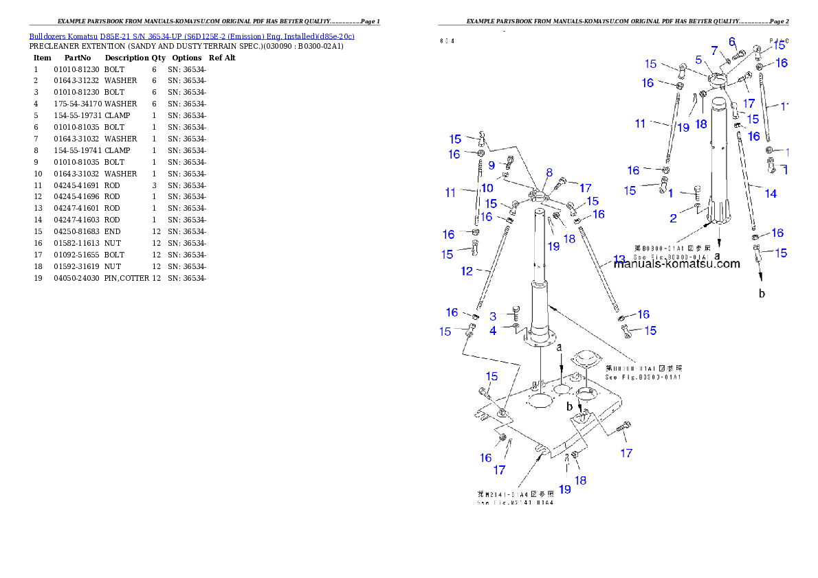 Protected: D85E-21 S/N 36534-UP (S6D125E-2 (Emission) Eng. Installed) Partsbook