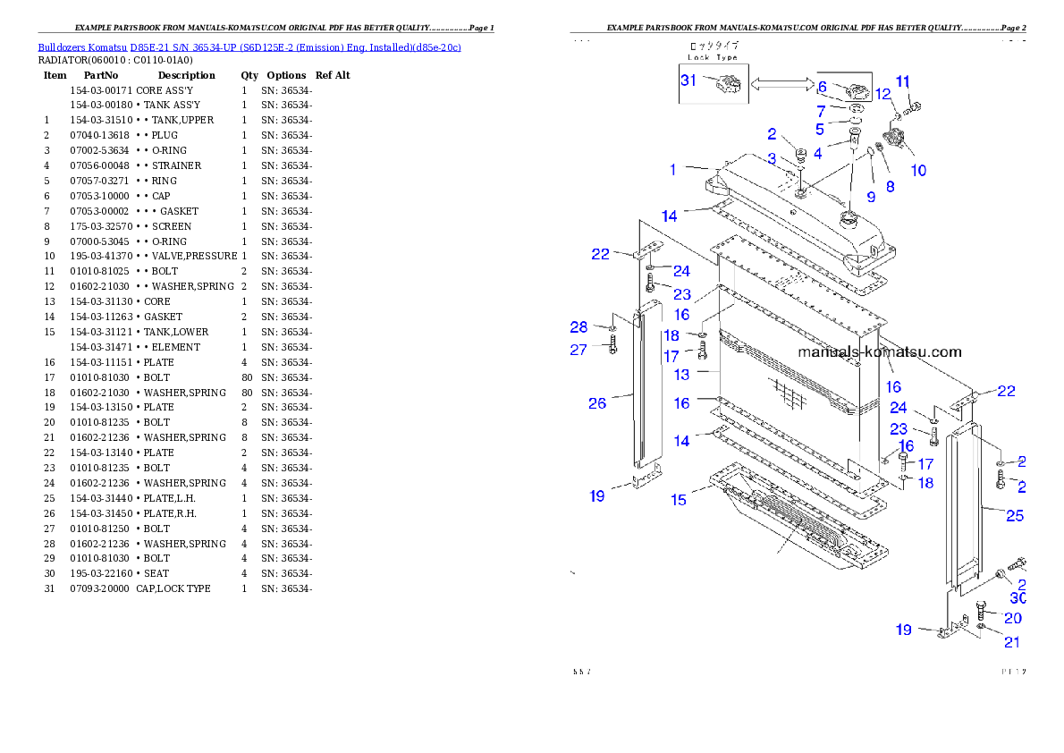 Protected: D85E-21 S/N 36534-UP (S6D125E-2 (Emission) Eng. Installed) Partsbook