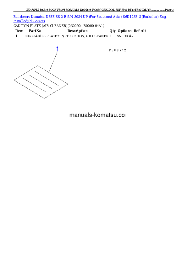 Protected: D85E-SS-2-E S/N 3034-UP (For Southeast Asia / S6D125E-3 (Emission) Eng. Installed) Partsbook