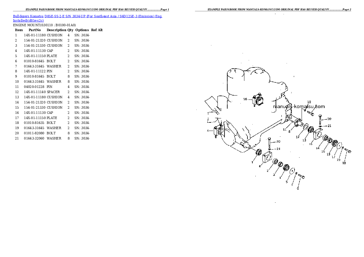 Protected: D85E-SS-2-E S/N 3034-UP (For Southeast Asia / S6D125E-3 (Emission) Eng. Installed) Partsbook