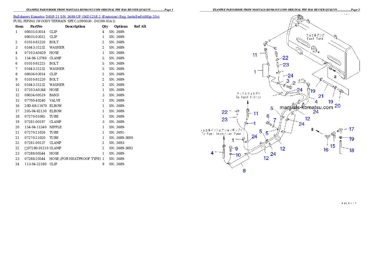 Protected: D85P-21 S/N 3689-UP (S6D125E-2 (Emission) Eng. Installed) Partsbook