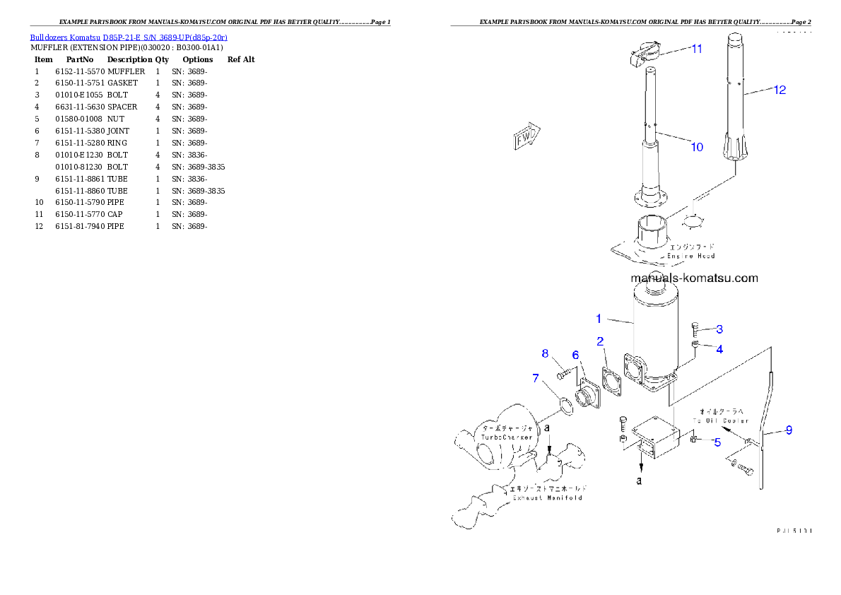 D85P-21-E S/N 3689-UP Partsbook