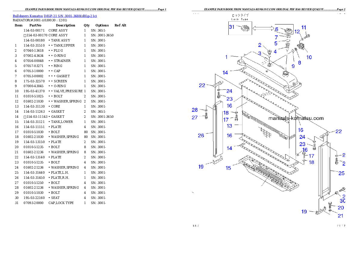 D85P-21 S/N 3001-3688 Partsbook