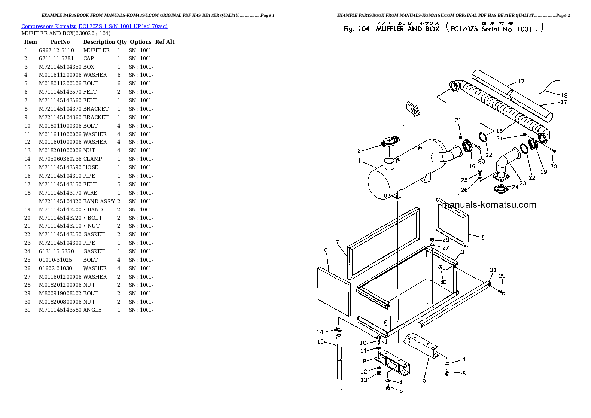 EC170ZS-1 S/N 1001-UP Partsbook