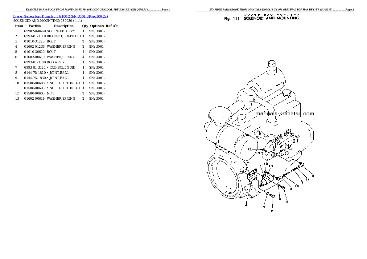 EG100-2 S/N 3001-UP Partsbook