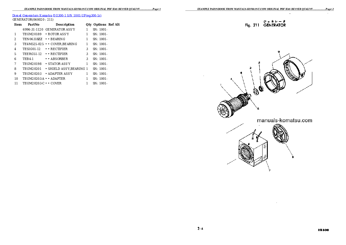 Protected: EG300-1 S/N 1001-UP Partsbook