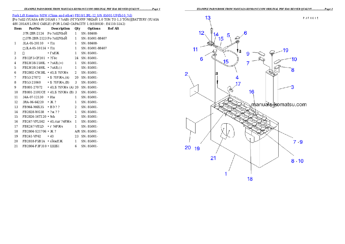 FB10/13RL-12 S/N 85001-UP Partsbook