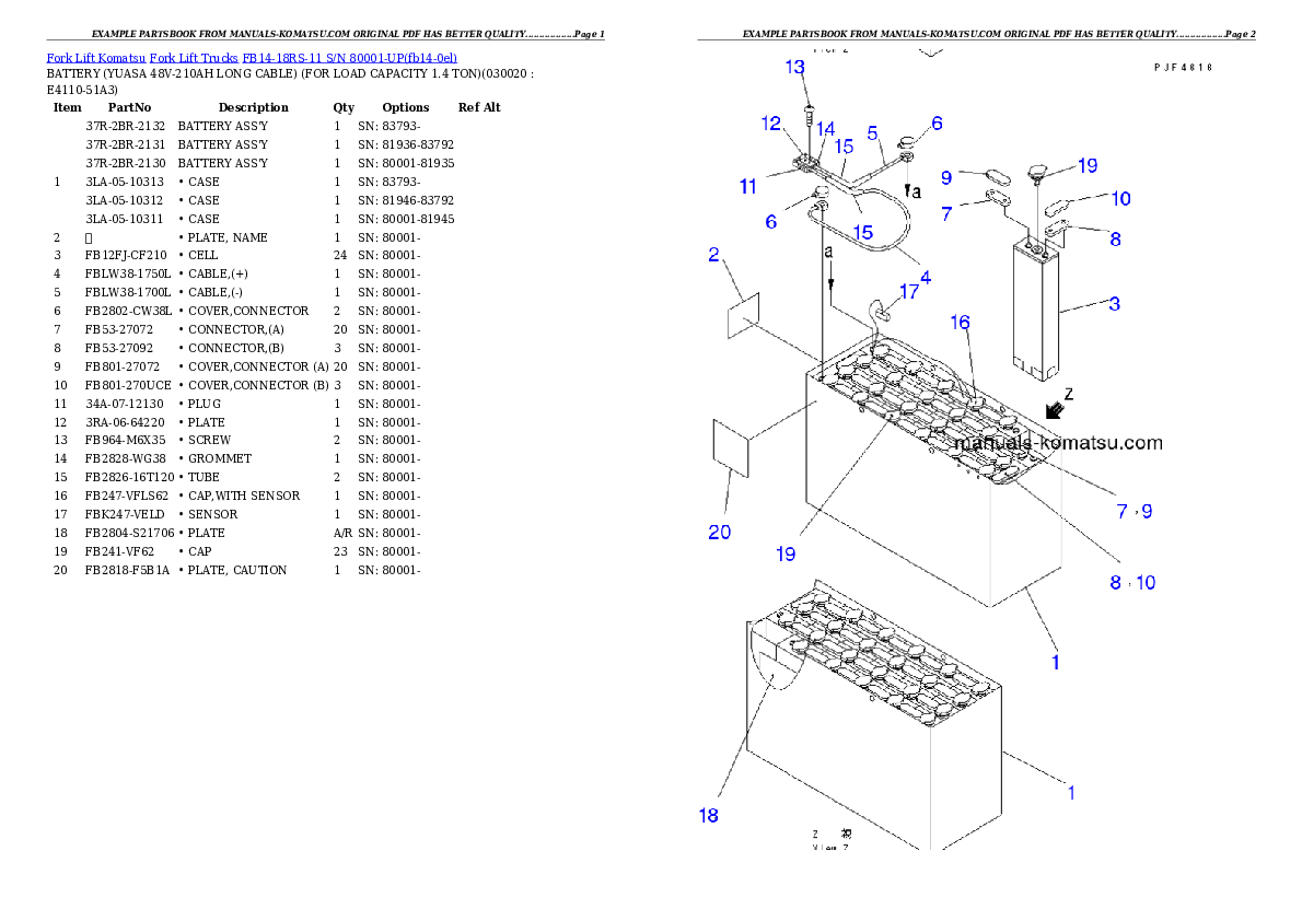 FB14-18RS-11 S/N 80001-UP Partsbook