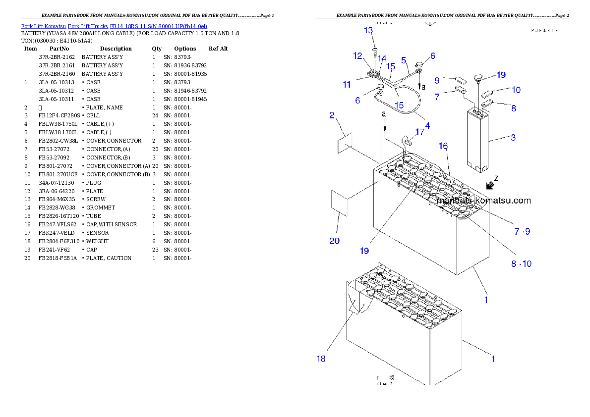 FB14-18RS-11 S/N 80001-UP Partsbook