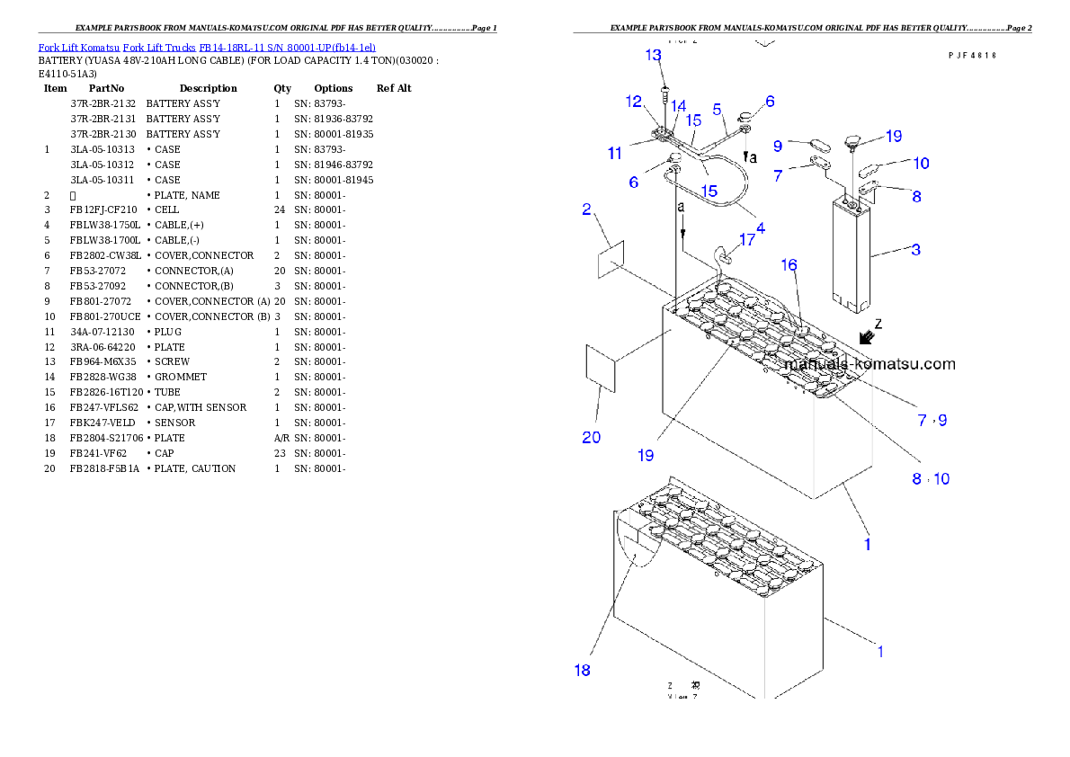 FB14-18RL-11 S/N 80001-UP Partsbook