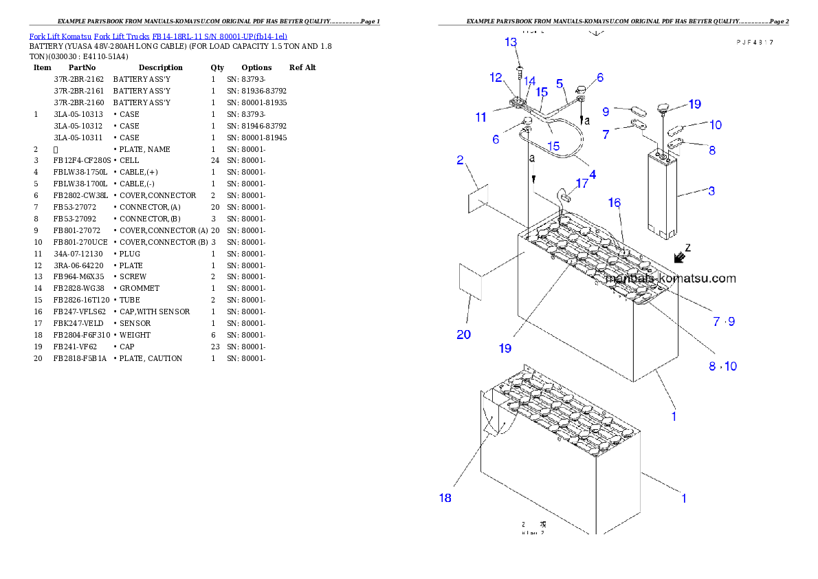 FB14-18RL-11 S/N 80001-UP Partsbook