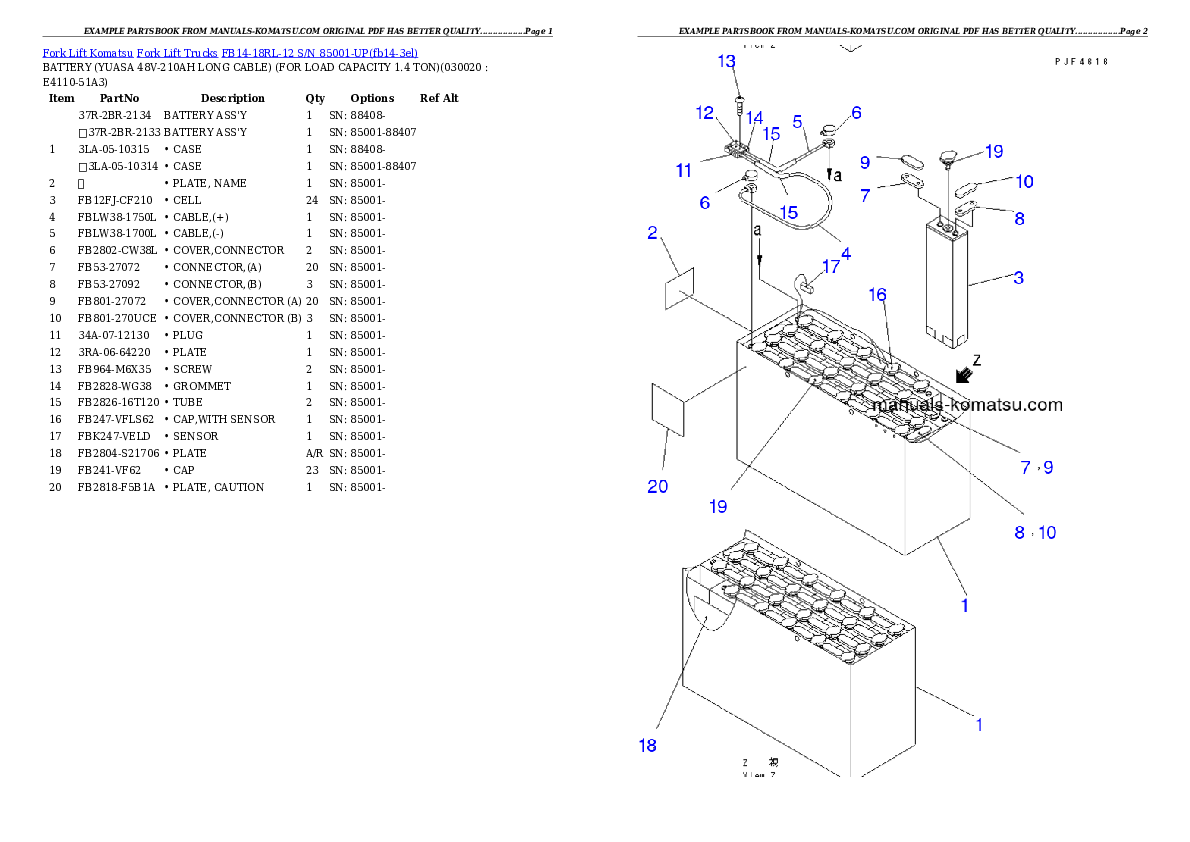 FB14-18RL-12 S/N 85001-UP Partsbook