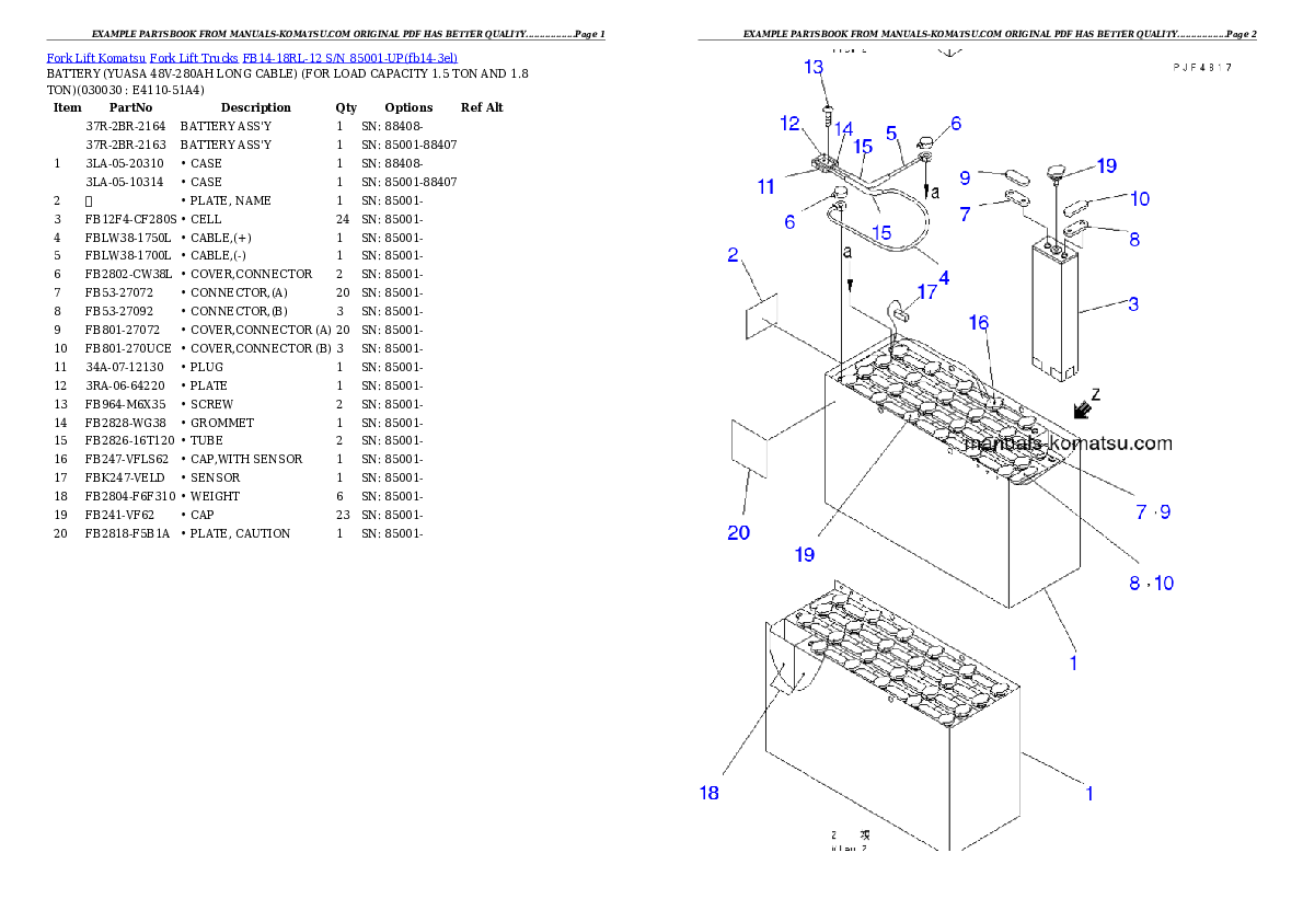 FB14-18RL-12 S/N 85001-UP Partsbook